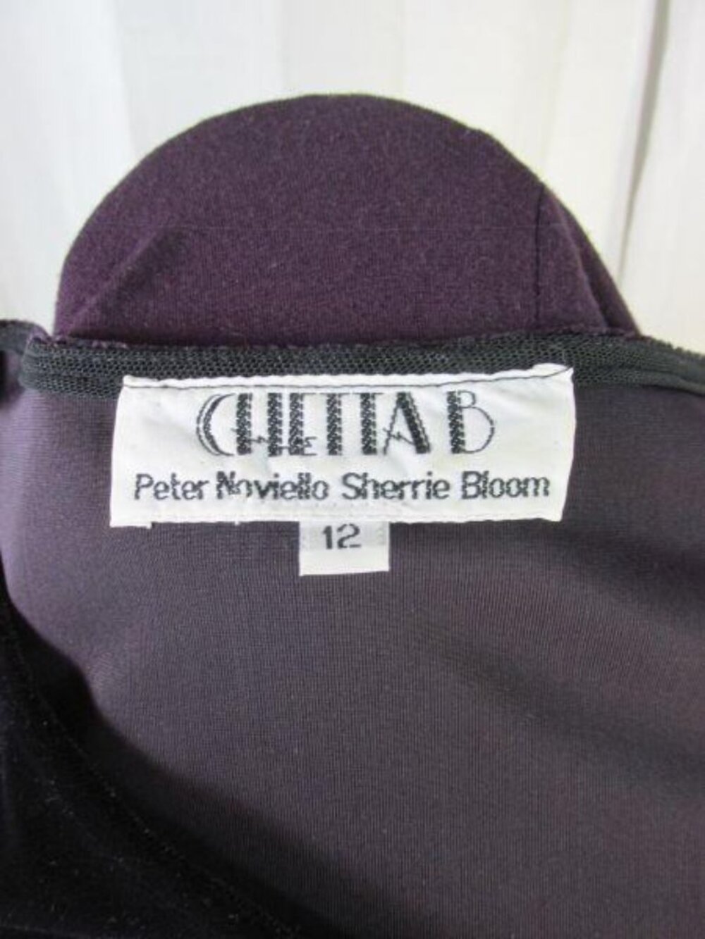 Vintage Chetta B Purple Velvet Jersey Maxi Dress 12 Geometric Body Con Stretch - Picture 5 of 11